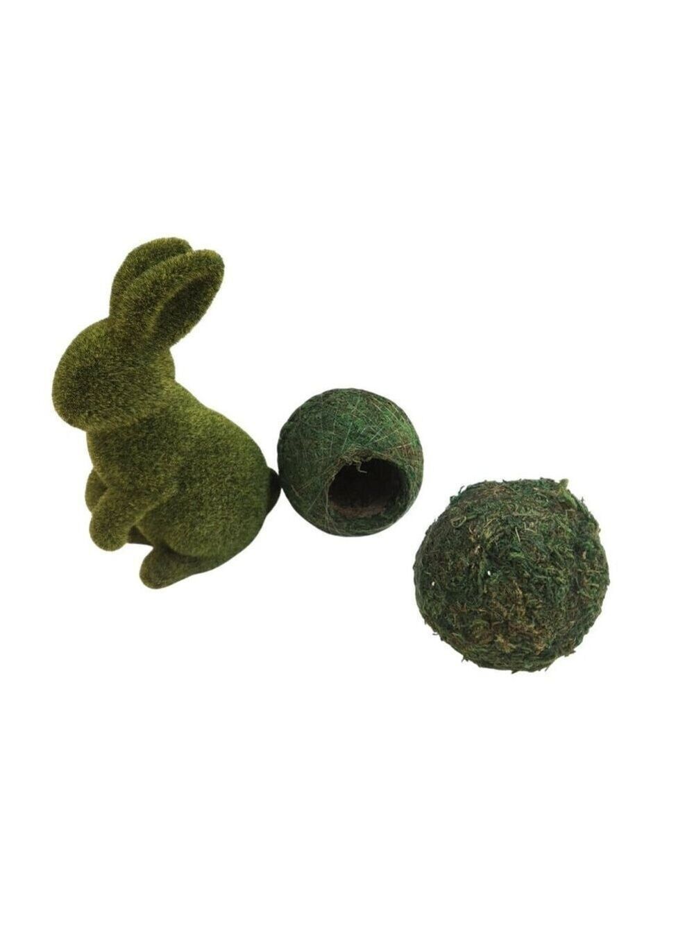 Moss Bunny Rabbit Figurine With Open Moss Balls Spring Easter Wreath Craft Suppl